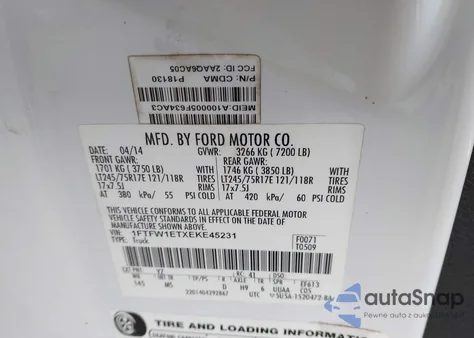 2014 Ford F-150 Xlt from USA, damaged, VIN 1FTFW1ETXEKE45231